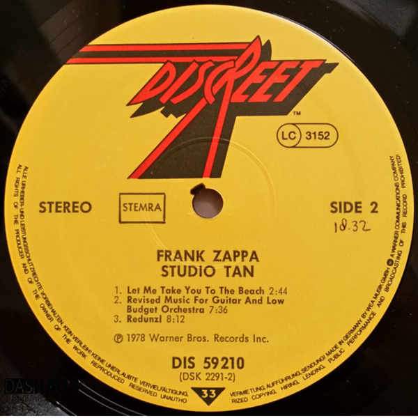 Виниловая пластинка Frank Zappa &ndash; Studio Tan (LP, 1978, Netherlands, DIS 59210 / DSK 2291) DIS 59210/DSK 2291 фото