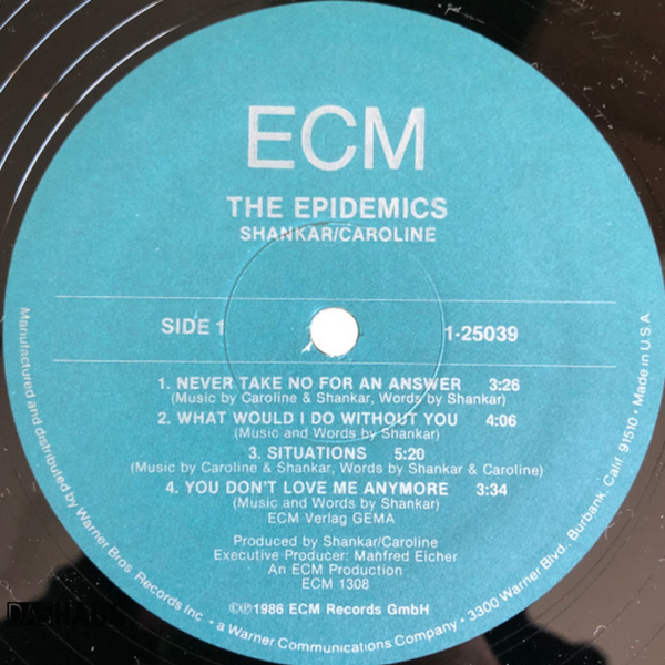 Виниловая пластинка Shankar / Caroline &ndash; The Epidemics (LP, 1986, USA, ECM 1308 / 1‑25039, ECM Records / Warner Bros. Records) ECM 1308/1-25039 фото