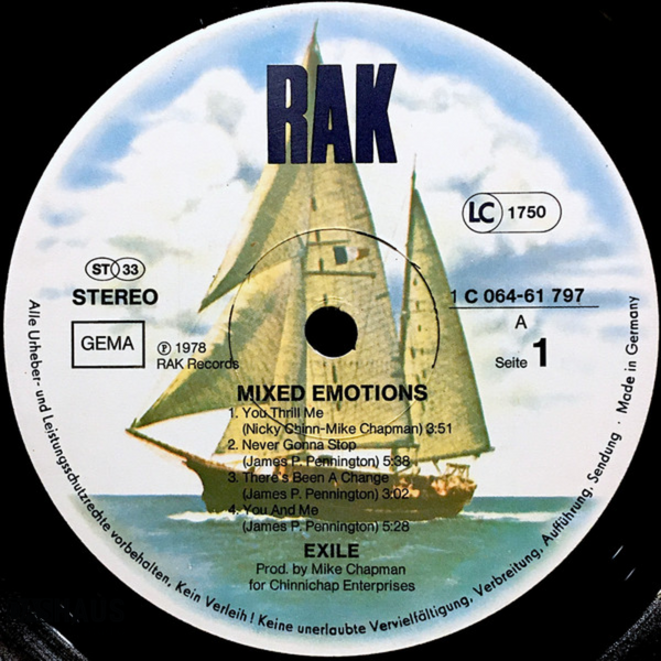 Виниловая пластинка Exile &ndash; Mixed Emotions (LP, 1978, Germany, 1C 064‑61 797) 1C 064-61 797 фото