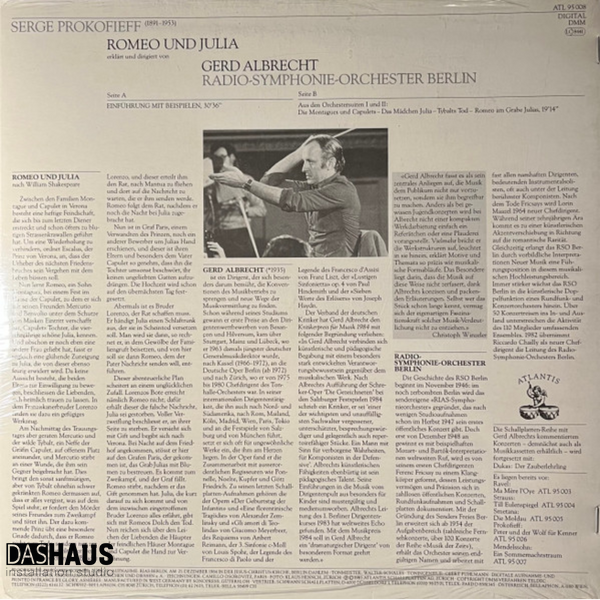Вінілова платівка Gerd Albrecht / Serge Prokofieff / Radio Symphonie Orchester Berlin &ndash; Romeo und Julia (LP, 1985, Switzerland, ATL 95 008) ATL 95 008 фото