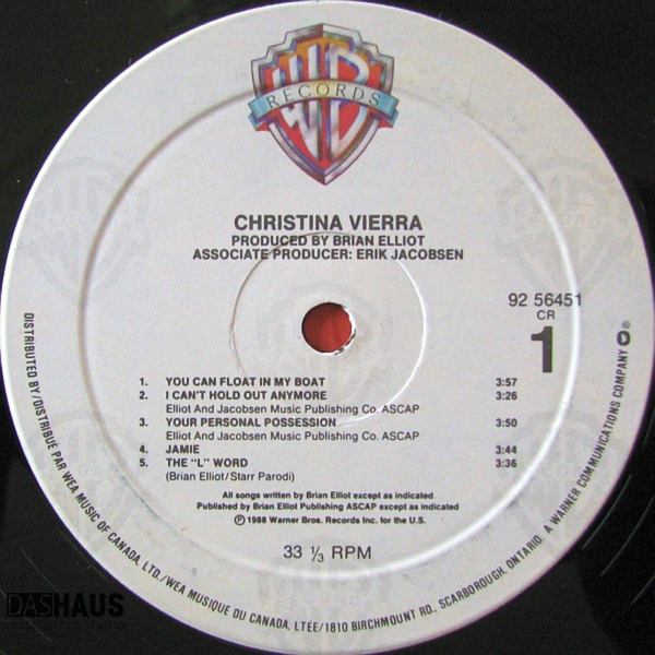 Виниловая пластинка Christina Vierra &ndash; Christina Vierra (LP, 1988, Canada, Stereo, Warner Bros. Records &ndash; 92 56451) 92 56451 фото