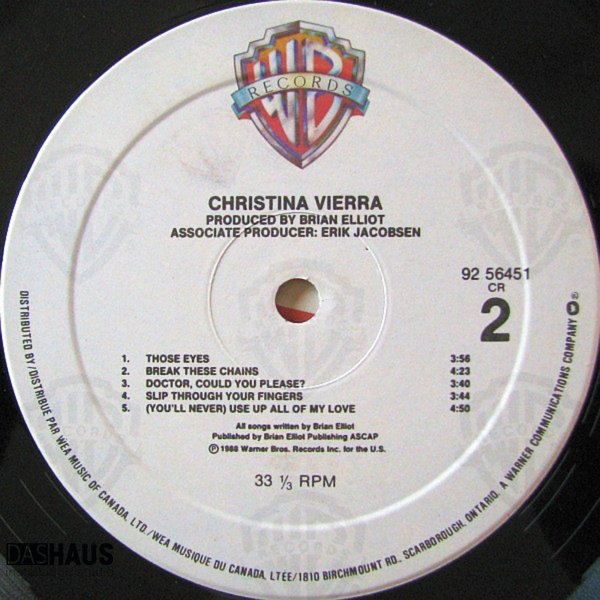 Виниловая пластинка Christina Vierra &ndash; Christina Vierra (LP, 1988, Canada, Stereo, Warner Bros. Records &ndash; 92 56451) 92 56451 фото