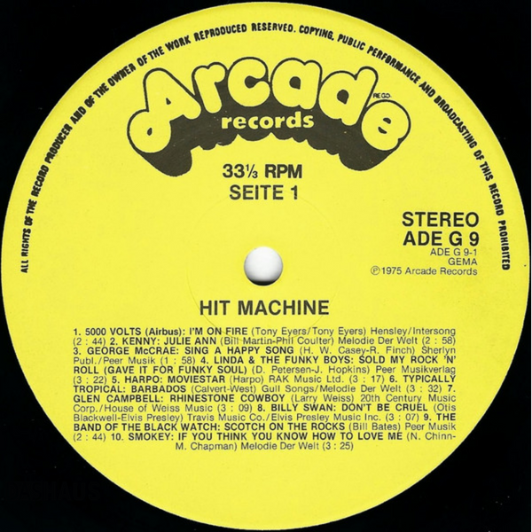 Вінілова платівка Various &ndash; Hit Machine (LP, 1975, Germany, ADE G 9) ADE G 9 фото