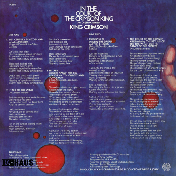 Виниловая пластинка King Crimson &ndash; In The Court Of The Crimson King (LP, Album, Reissue, 200g, Gatefold, 1969/2010, England, KCLP1) KCLP1 фото
